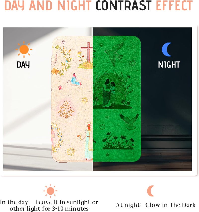 E NET-CASE Christian Bible Pattern Case for Kindle Paperwhite 12th Gen 2024 Released (7") & Kindle Colorsoft Signature Edition,Fluorescent Light Clear Back Shell Durable PU Leather Cover,Deep Blue - Image 5